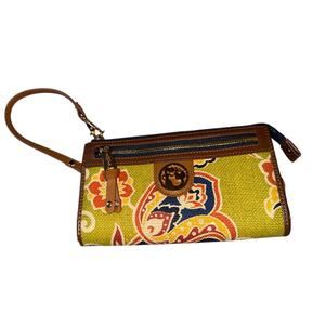 Spartina linen and leather wristlet clutch wallet